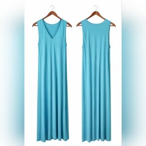 Love Your Mu She Loves You Turquoise V-Neck Maxi Dress Made in USA Medium